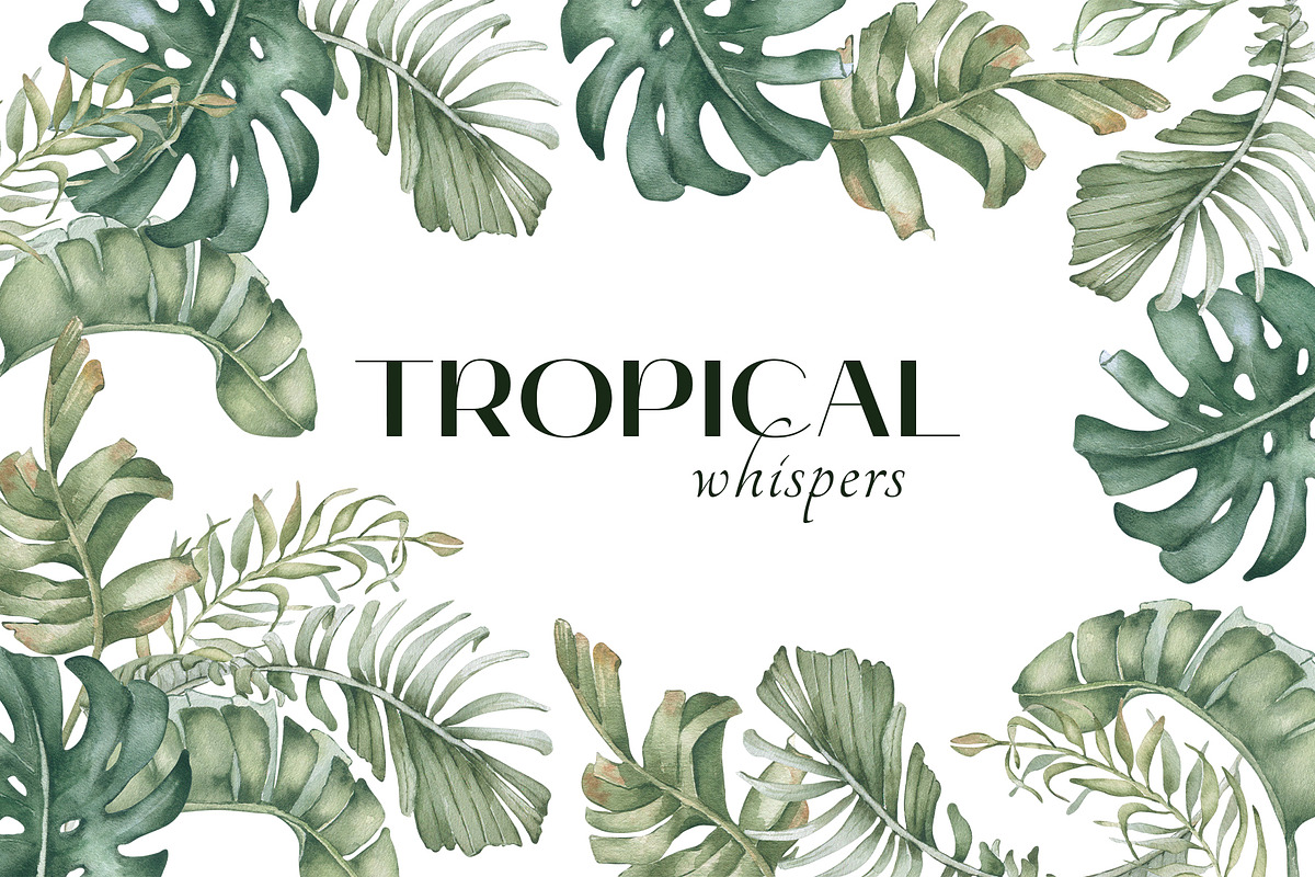 Tropical leaves and birds watercolor, an Illustration by Kate Lanbina (Photo 8 of 19)