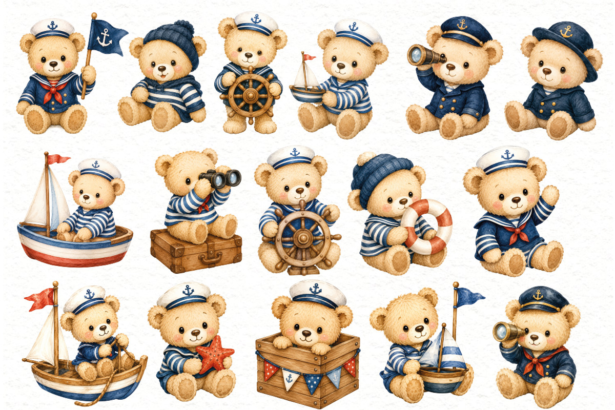 Nautical Teddy Bear Clipart, an Animal Illustration by Villa 11 Estudio (Photo 2 of 10)