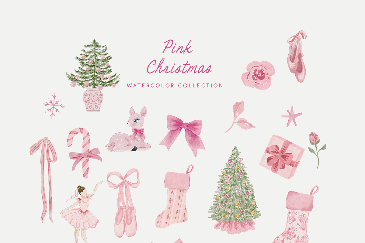 Watercolor pink christmas whimsy set, an Object Graphic by Grace Noboa Illustrations (Photo 9 of 12)