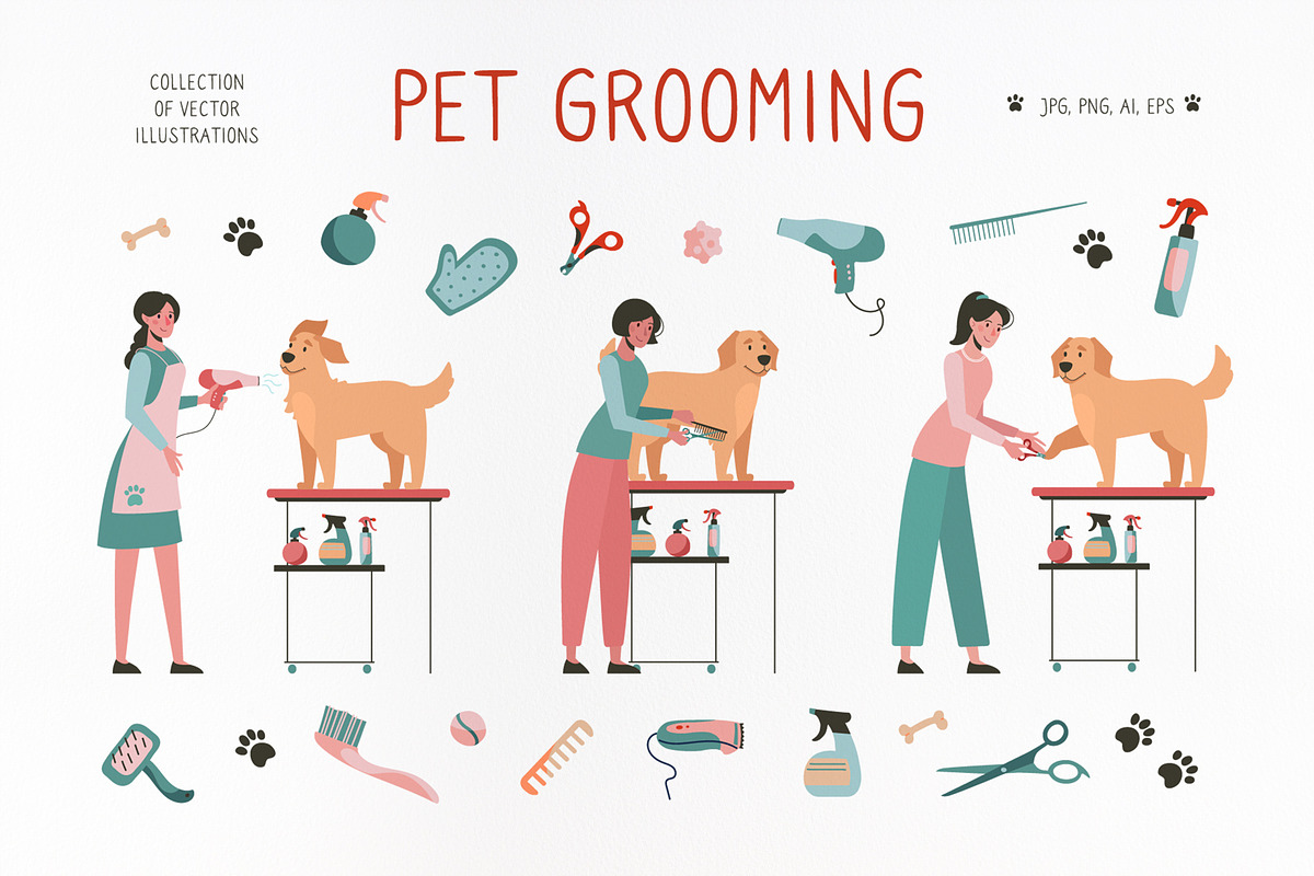 Dog grooming. Pet care, an Animal Illustration by Anna Summer (Photo 1 of 6)