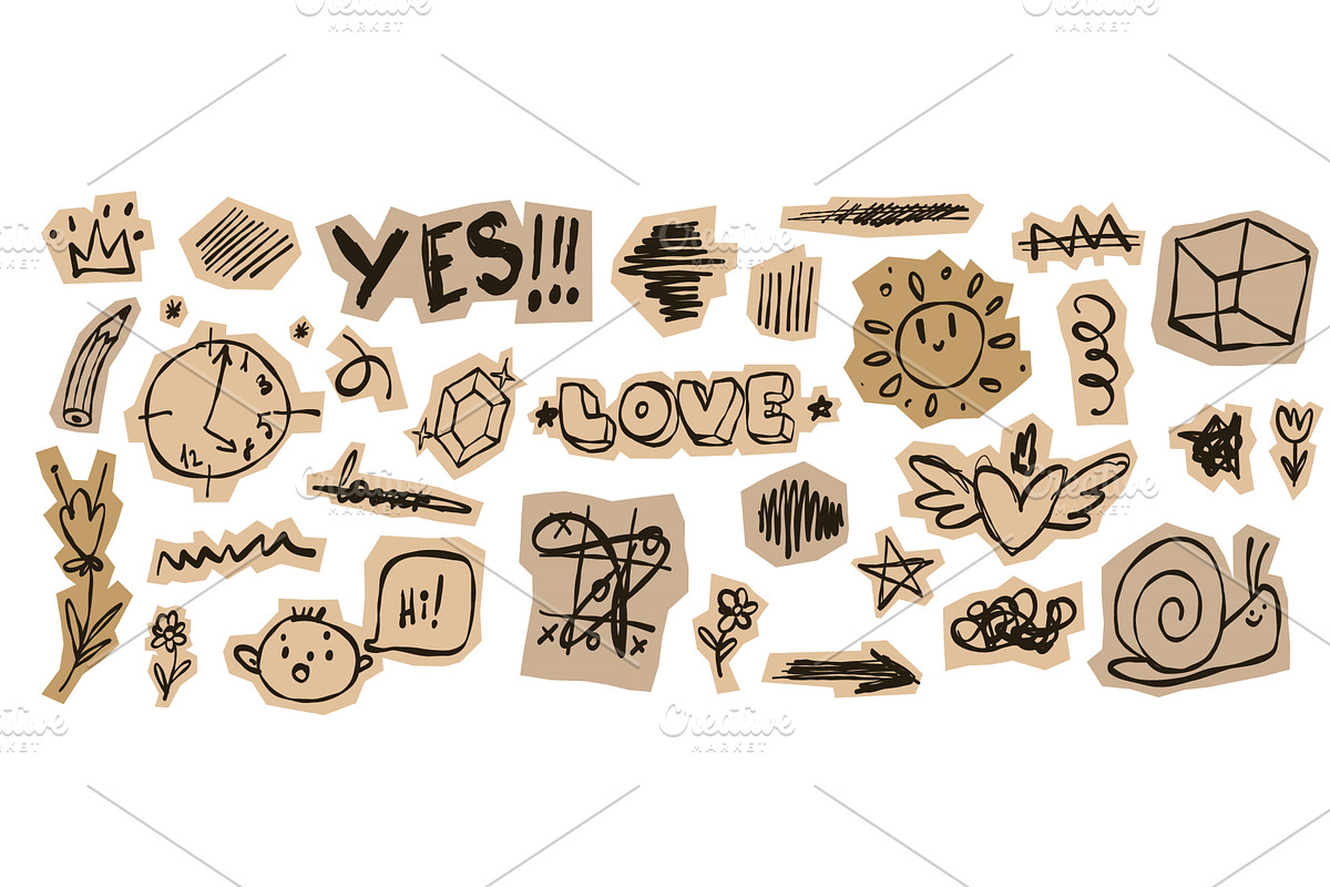 Pack of hand drawn kid doodle, an Illustration by art PVP - market