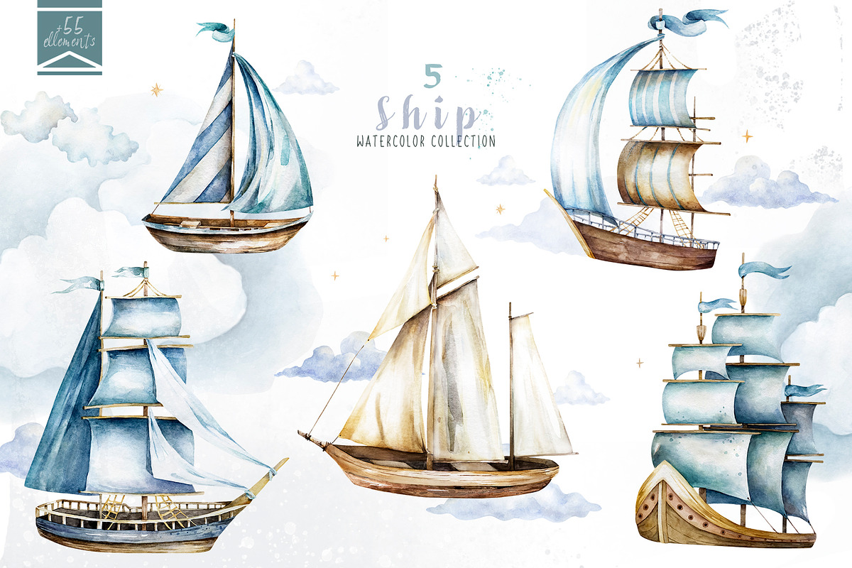 Ship. Dream adventure.Watercolor set, an Illustration by Ann Art Houze (Photo 2 of 8)