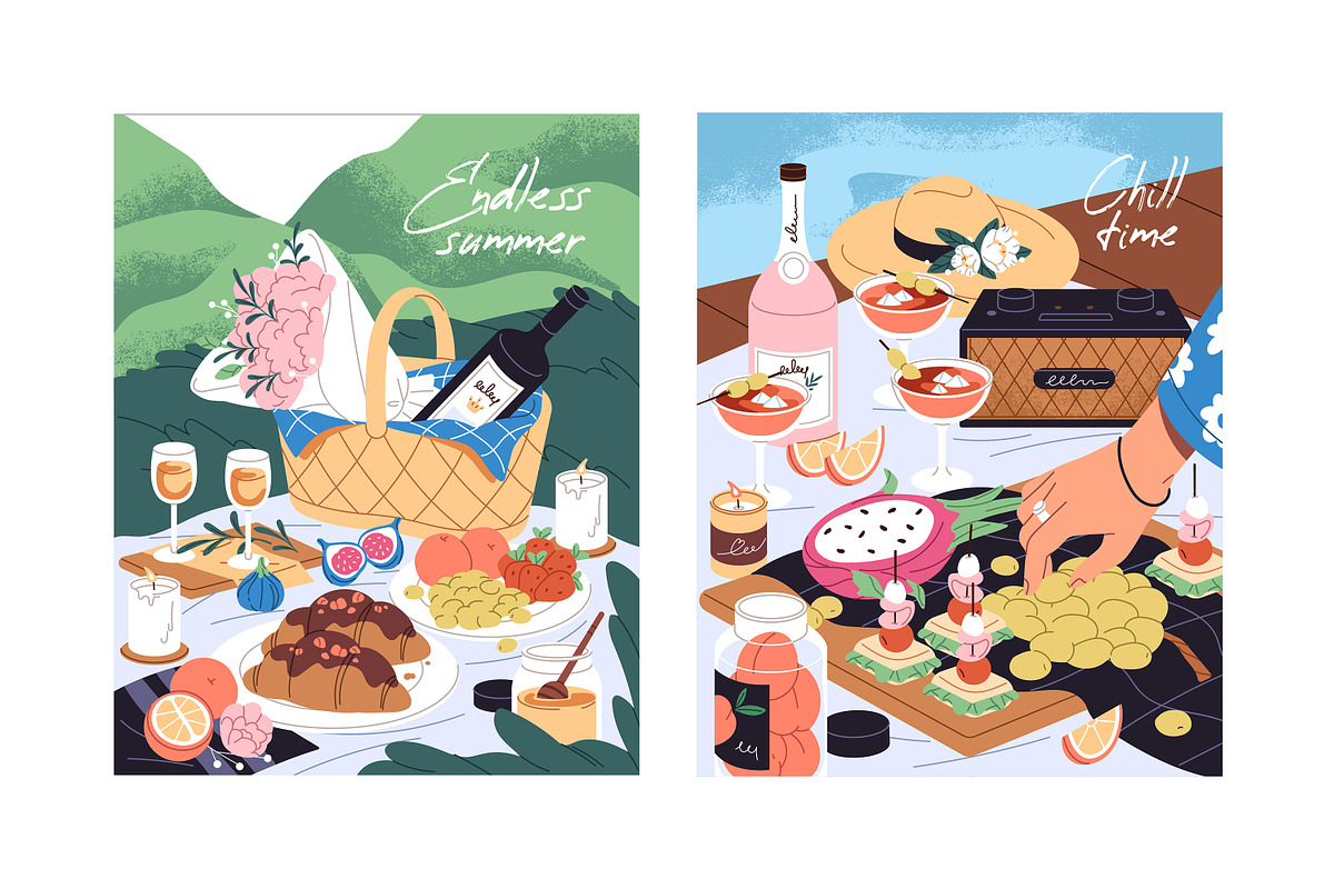 Summer picnic posters, cards set, a Food Illustration by PaperTrident (Photo 2 of 9)