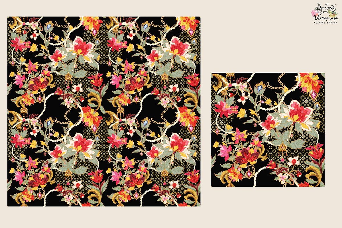Royal floral jewel seamless pattern., a Pattern Graphic by Theraphosath (Photo 4 of 4)