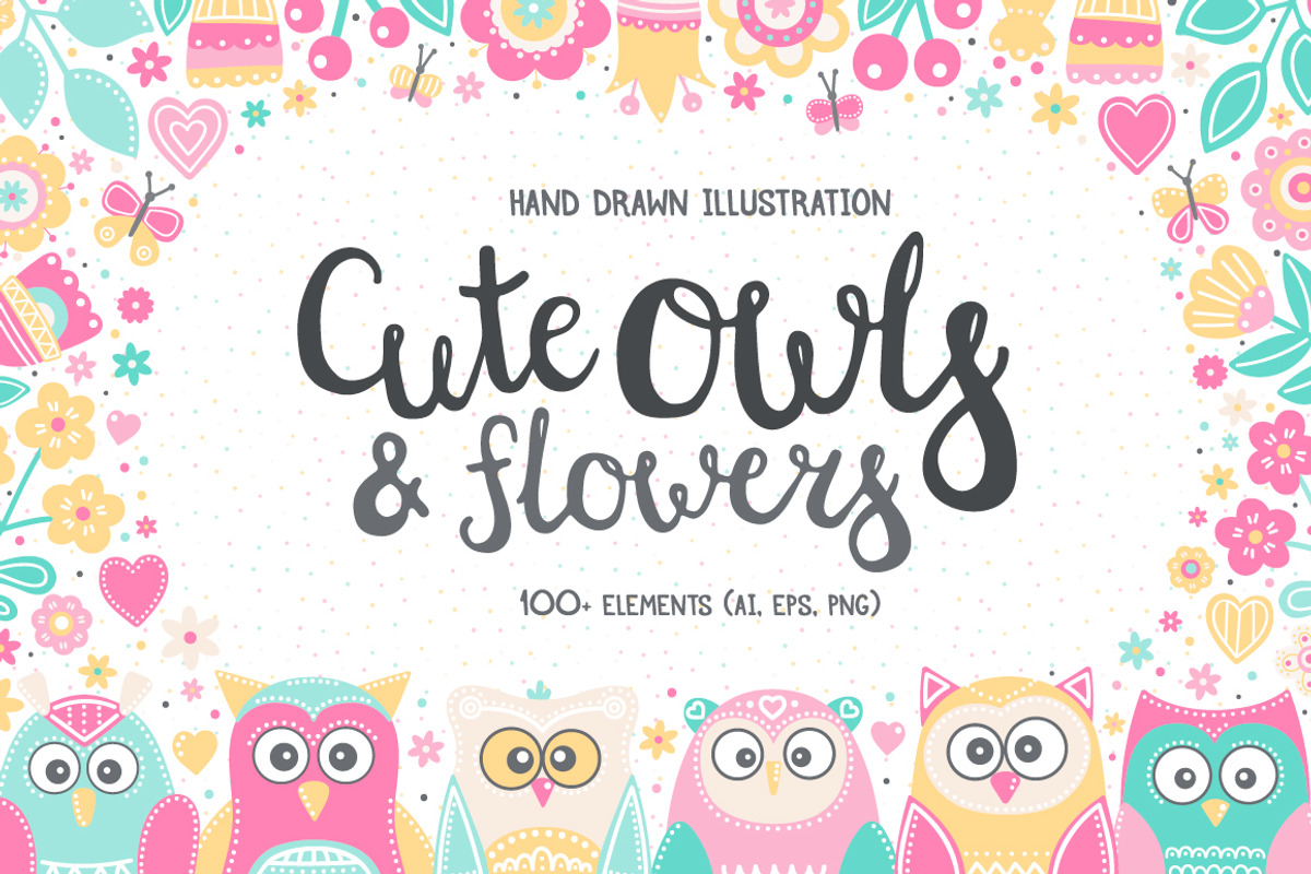 Owls And Flowers. Vector Clip Art., an Illustration by Fairy dreams (Photo 1 of 10)