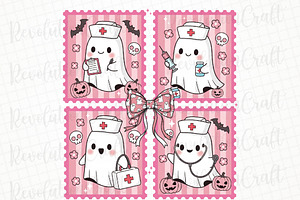 Coquette Pink Nurse Ghost Halloween, an Illustration by OK Design