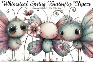 Whimsical Spring Butterfly Clipart, an Illustration by SinaCreation