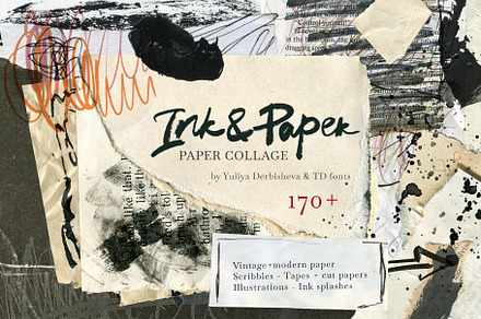 Ink Paper collage elements scraps, an Object Graphic by TD fonts