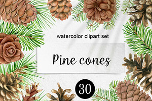 Watercolor pine cones clipart set