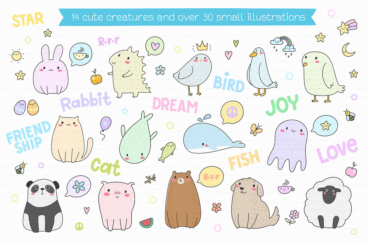 Cute Creatures Vector Set, an Animal Illustration by Nina's Illustration Shop (Photo 3 of 6)