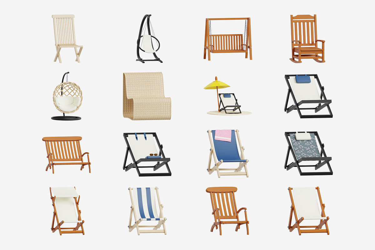 Deck Chair & Relaxation Pack, a Furniture 3D Model by Eklip Studio (Photo 2 of 2)