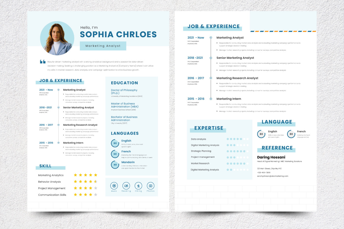 Resume / CV Marketing Analyst V8, a Resume Template by twinstd (Photo 2 of 3)