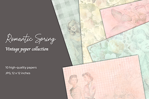 Romantic Spring. Vintage Paper Set