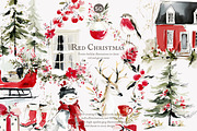 Festive red Christmas watercolor set, a Decorative Illustration by Patishop Art (Thumbnail 1 of 9)