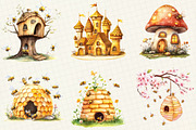 Watercolor Bee Home Clipart, an Illustration by OK Design (Thumbnail 2 of 5)