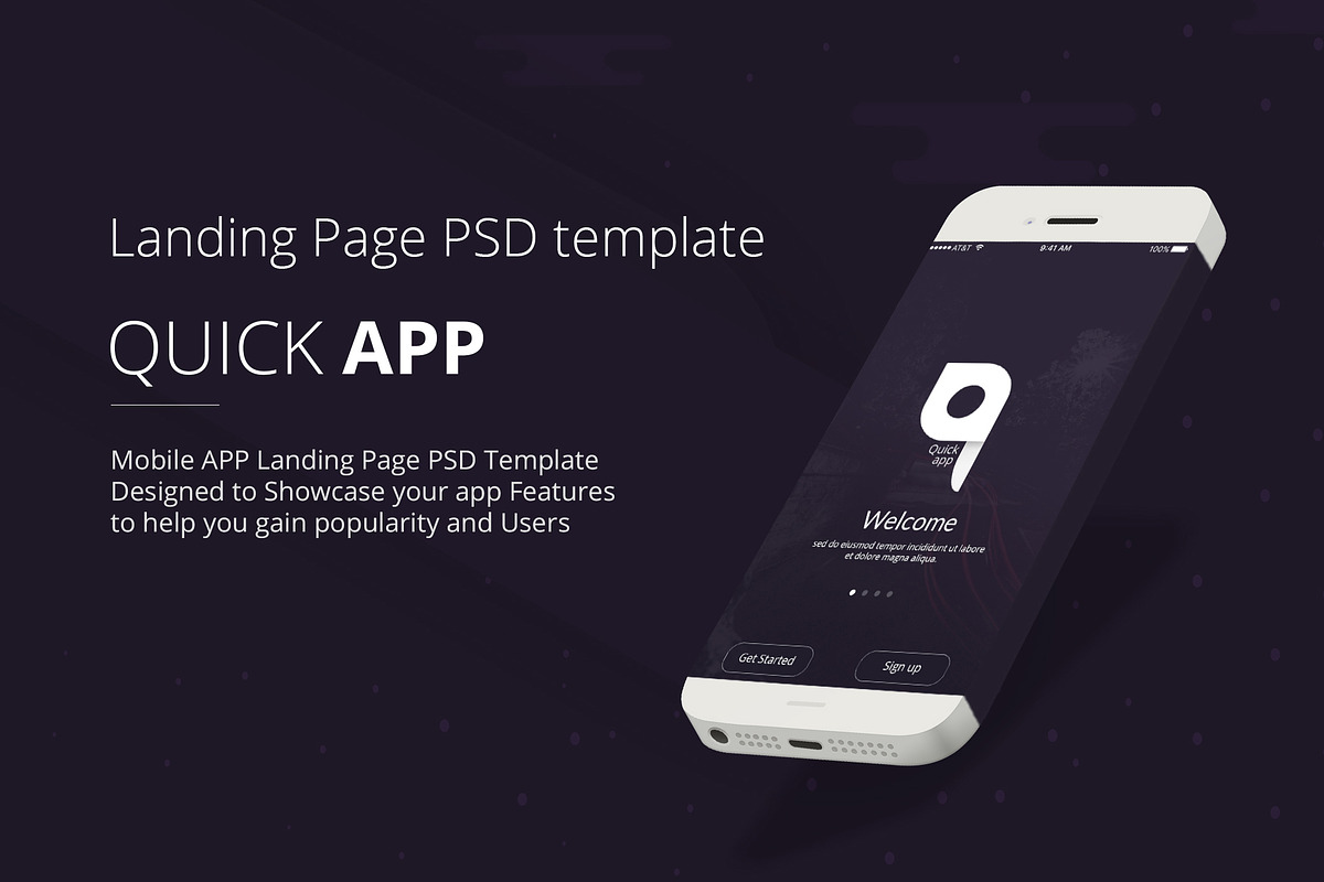 QuickApp - Landing Page PSD Template, an App Template by temRam (Photo 1 of 11)