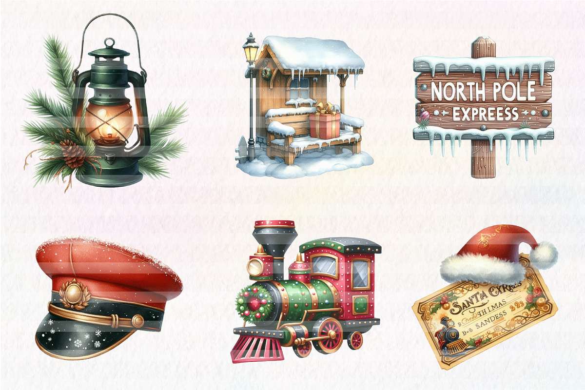 Christmas Train Station Clipart, an Illustration by CreationArt (Photo 3 of 5)