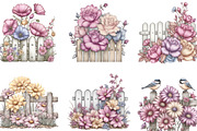 Watercolor Fence Flowers Clipart, an Illustration by Designking (Thumbnail 2 of 5)