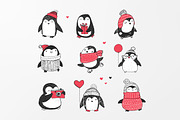 Cute penguin icons, Christmas cards, an Illustration by Marish (Thumbnail 2 of 6)