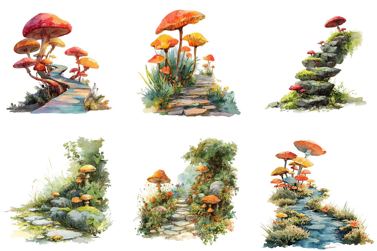 Mushroom Pathways Clipart, an Illustration by DreamArtGraphic (Photo 2 of 4)