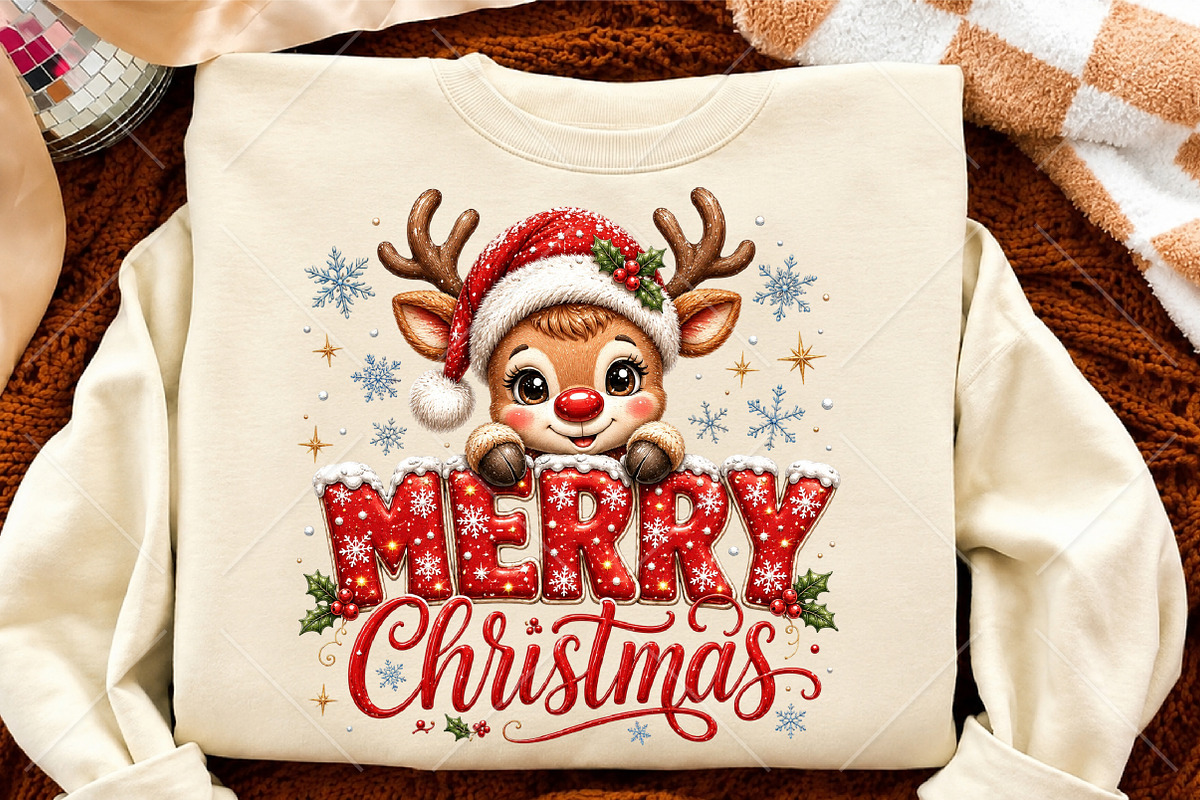 Merry Christmas Reindeer PNG T-Shirt, a Seasonal Illustration by Canvas Craft (Photo 4 of 6)
