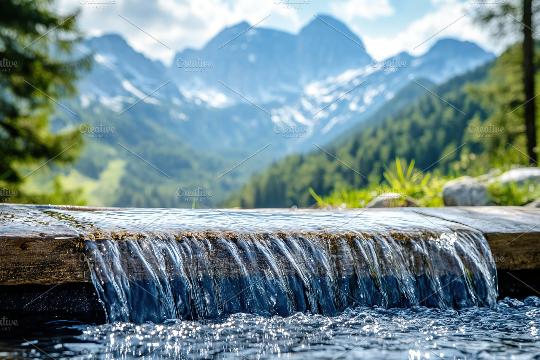 Beautiful landscape with water stream on mountains background, a Nature Photo by AlyaAnd