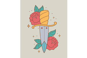 sword flowers tattoo, an Illustration by studiogstock