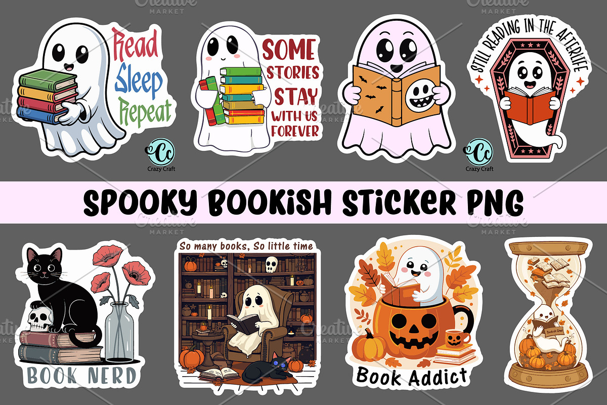 Book Lovers Sticker PNG Bundle, a Pattern Graphic by CrazyCraft (Photo 1 of 7)
