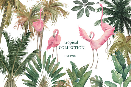 Tropical Collection With Flamingos, a Seasonal Illustration by Natikka Art