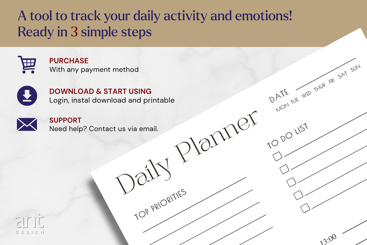 Minimalist Daily Planner Printable, a Stationery Template by AntDesignStudio (Photo 5 of 5)