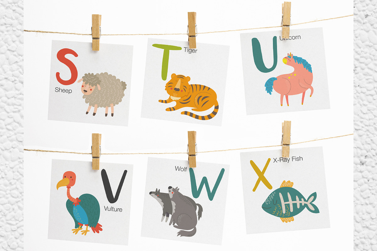 English Alphabet and cards. EPS, PDF, an Animal Illustration by KVIO (Photo 8 of 8)