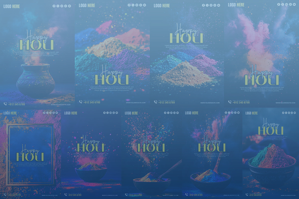 Happy Holi template bundle, a Social Media Template by gstudiovect21 (Photo 2 of 3)