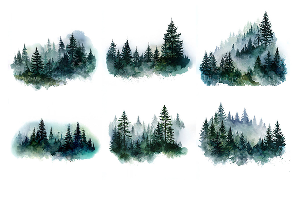 Watercolor Forest Clipart, a Decorative Illustration by Wild Honey Design Co. (Photo 2 of 3)