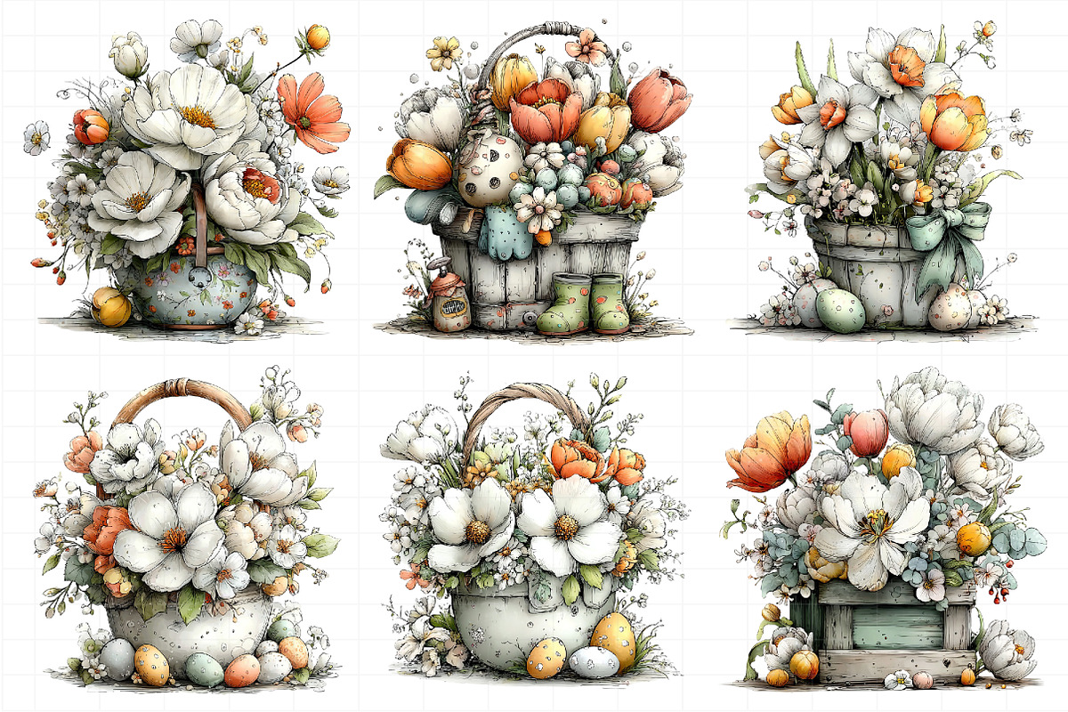 Spring Flower Basket Clipart, an Illustration by Daily.Designs (Photo 3 of 8)