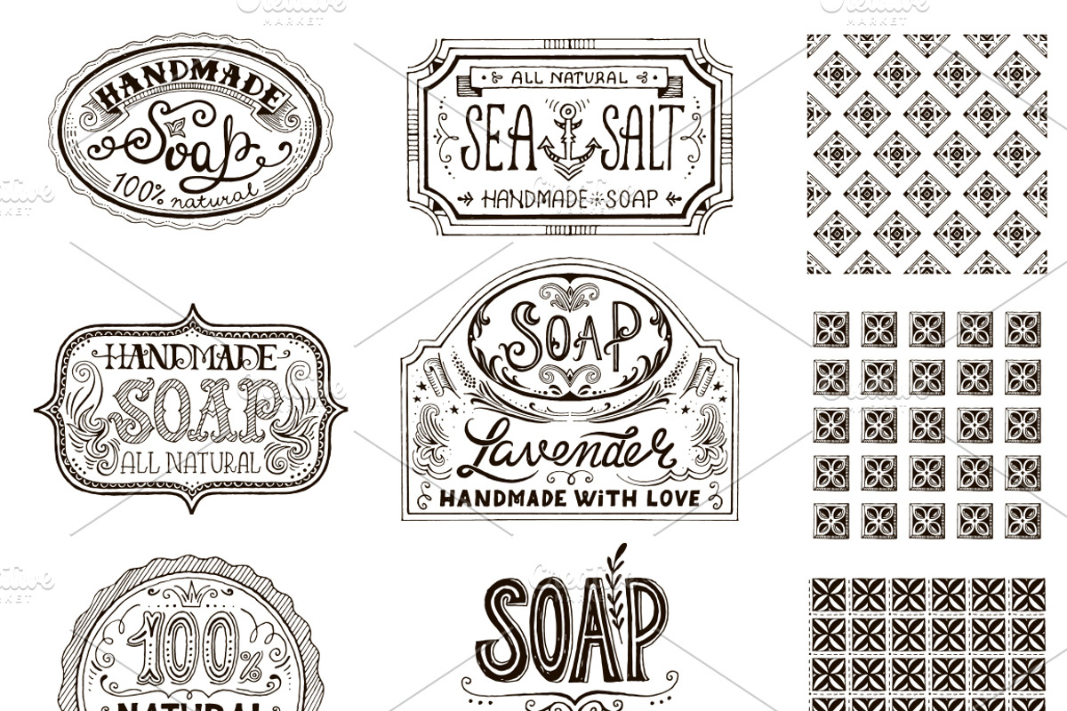 Labels and patterns for soap bars, an Illustration by piyacler