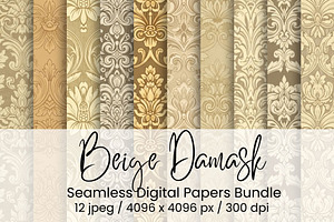 Beige Damask Digital Paper