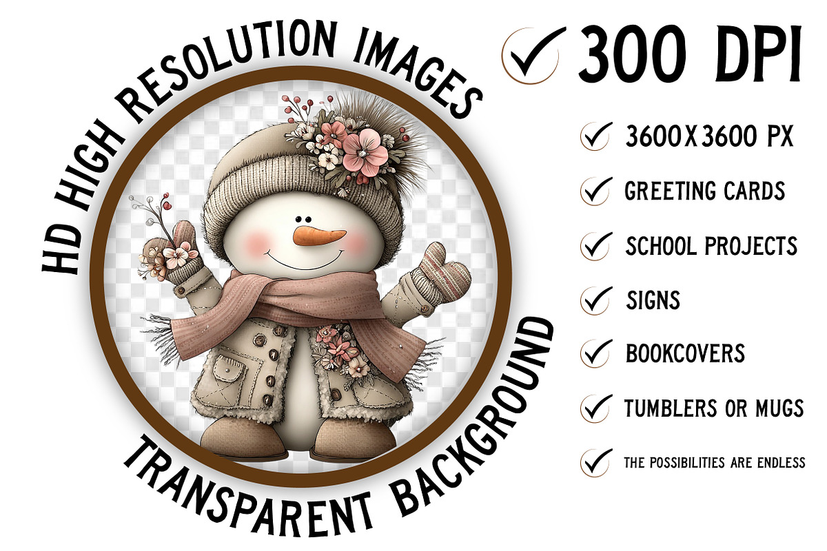 Whimsical Patchwork Snowman Clipart, an Illustration by Craft Nest (Photo 2 of 9)