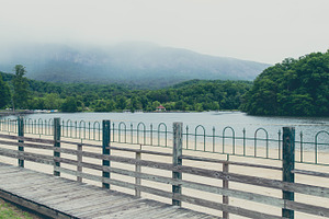 Misty Lake Lure Mountain Landscape