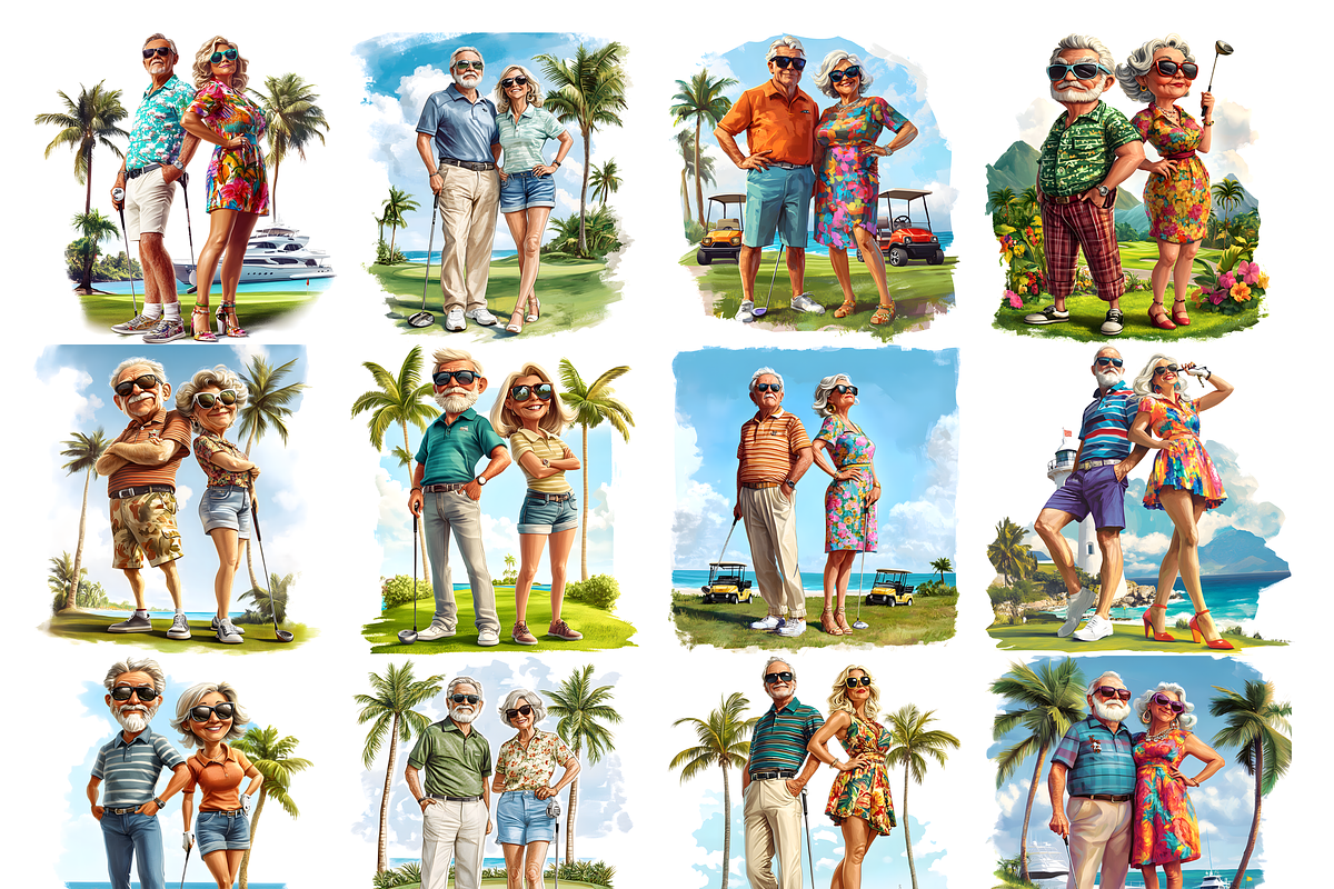 Elderly Golf Couple Clipart, a Decorative Illustration by stickermadness (Photo 3 of 4)