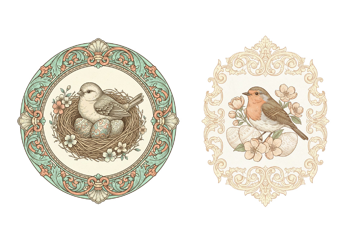 Vintage Easter Birds Label Printable, an Illustration by SinaCreation (Photo 5 of 6)