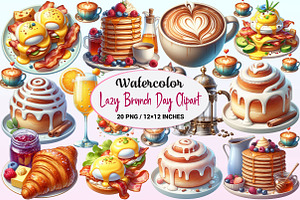 Watercolor Lazy Brunch Day Clipart., a Graphic by CitraGraphics