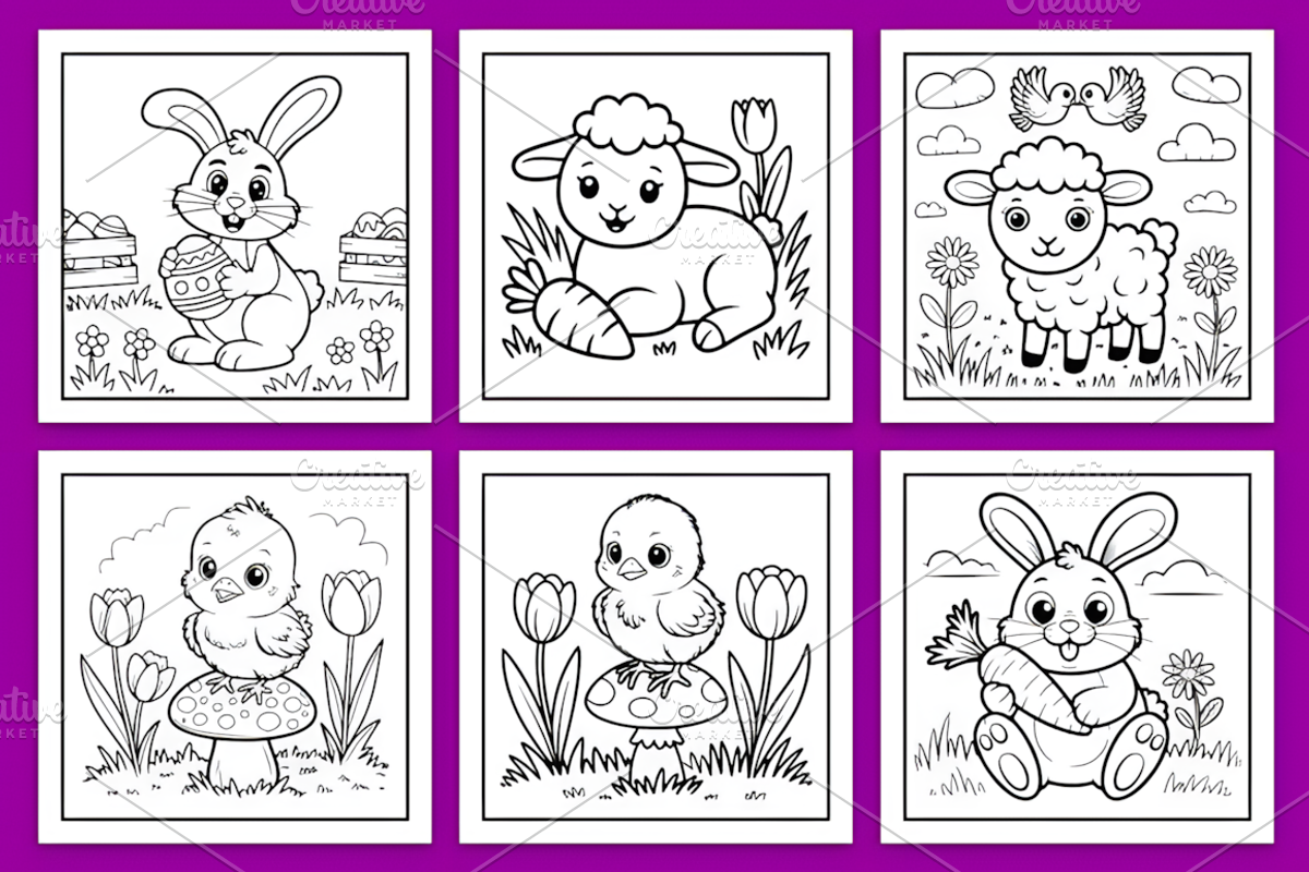 Happy Easter Coloring Pages, a Seasonal Illustration by Design Station (Photo 3 of 4)