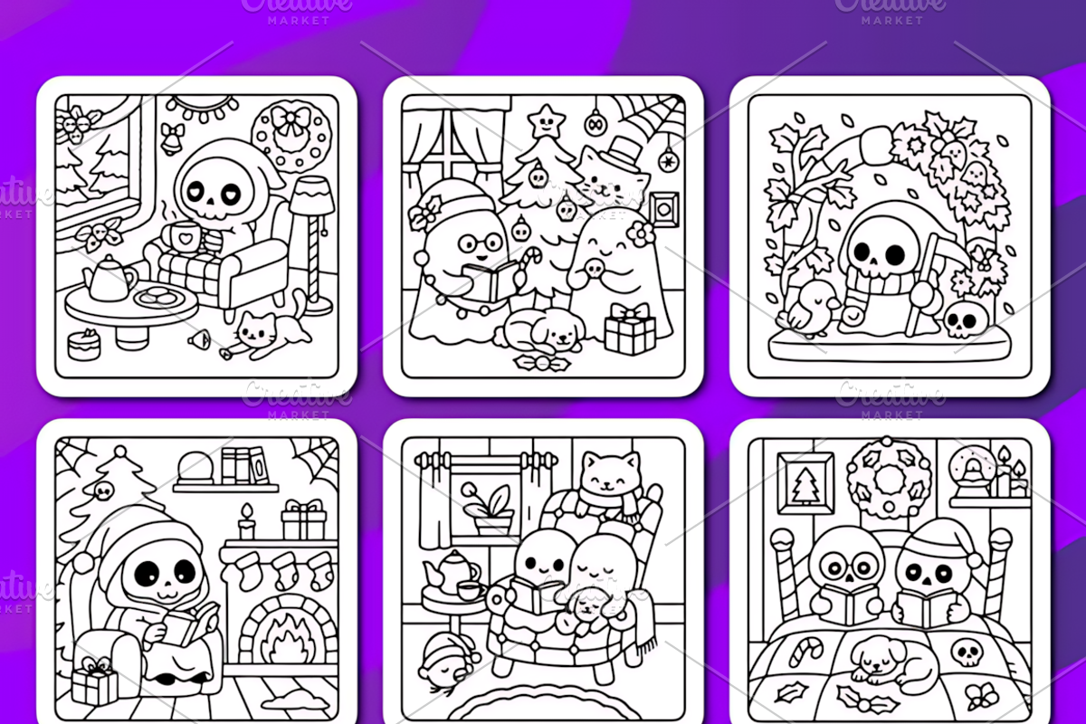 Spooky Christmas Coloring Pages, a Seasonal Illustration by Coco Bloom (Photo 3 of 6)