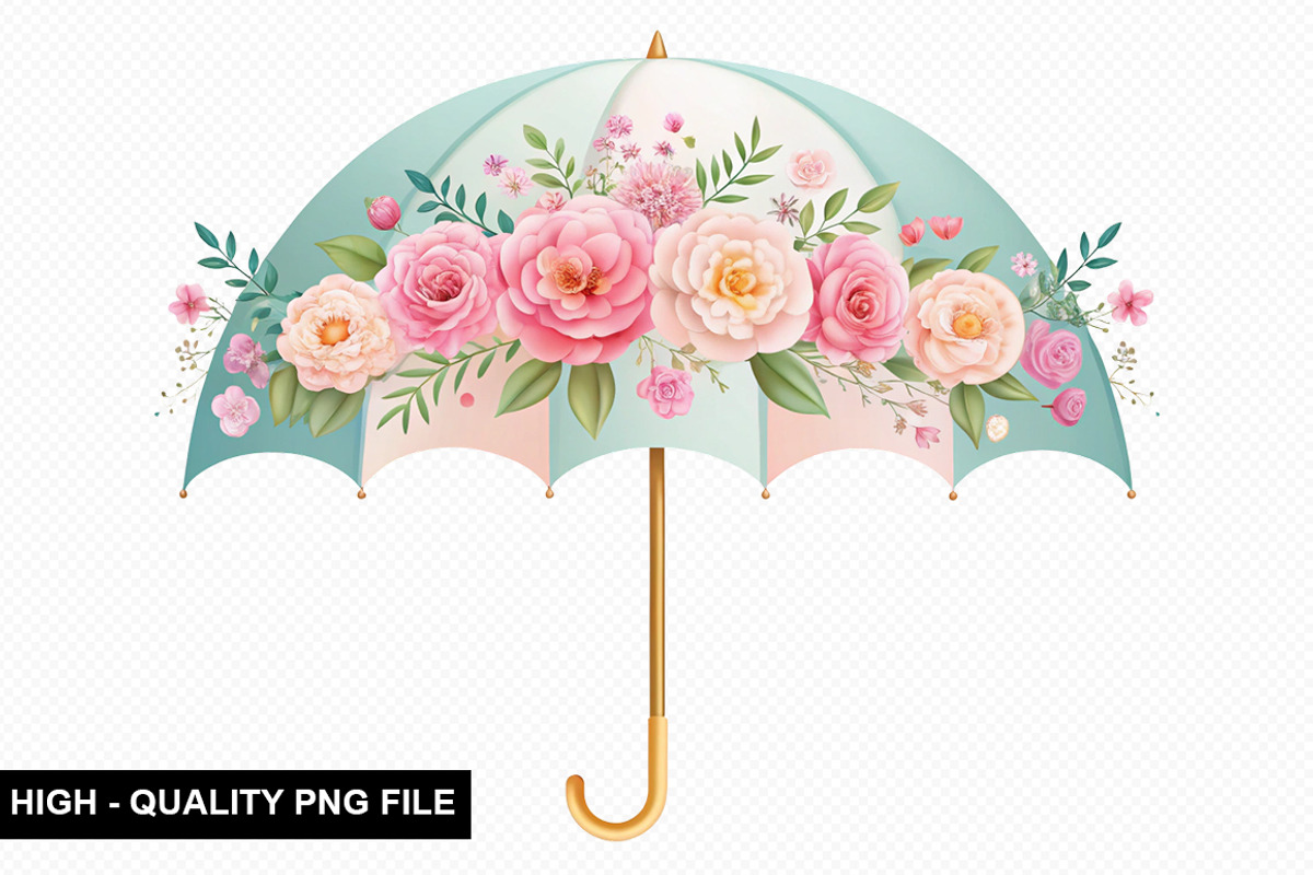Watercolor Floral Umbrella Clipart, an Illustration by crative8112 (Photo 6 of 8)