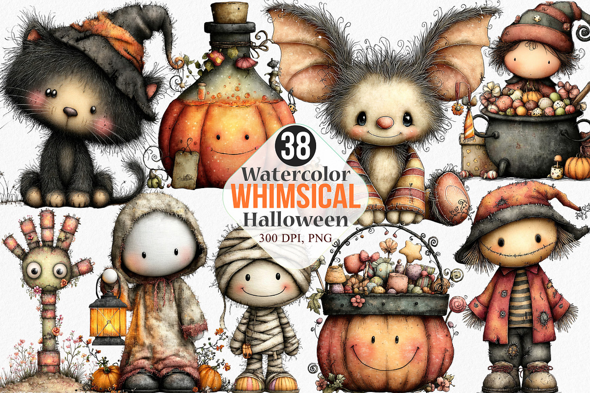 Whimsical Halloween Clipart, an Illustration by Canvas Craft (Photo 1 of 8)