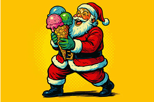 Happy Santa Claus Holding Giant Ice, a Food Illustration by AlexArt