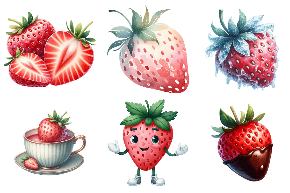 Watercolor Strawberry Clipart, an Illustration by SinaCreation (Photo 3 of 5)