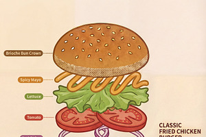 Exploded View Classic Chicken Burger, a Food Illustration by Virgo Studio