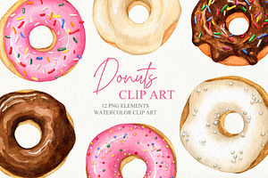 Watercolor donuts collection
