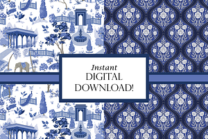 India Garden Patterns, Green Blue